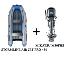 Лодка ПВХ STORMLINE AIR JET PRO 430 + 2х-тактный лодочный мотор MIKATSU M30JHS ВОДОМЕТ